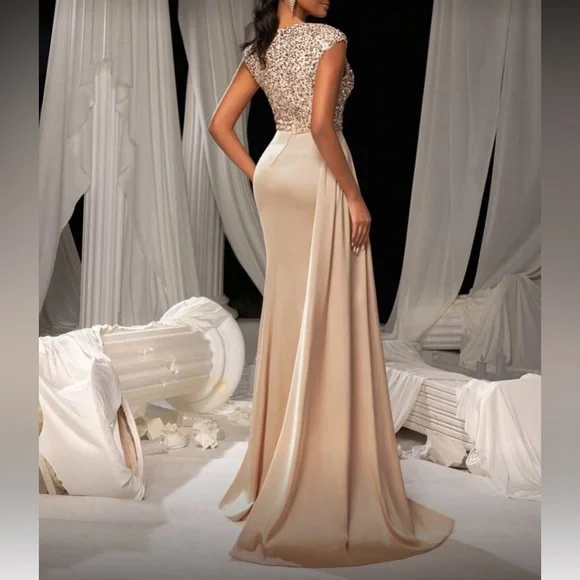 Elegant Beige Evening Gown - Picture 2 of 8